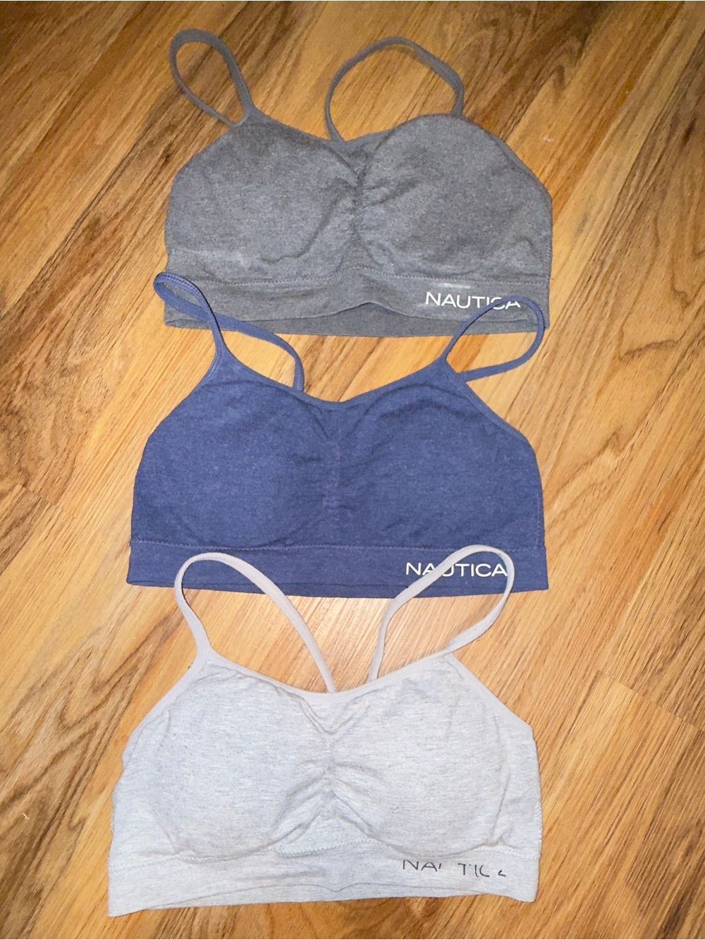 Nautica 3-Pack Seamless Bralettes in Charcoal, Navy, and Light Gray